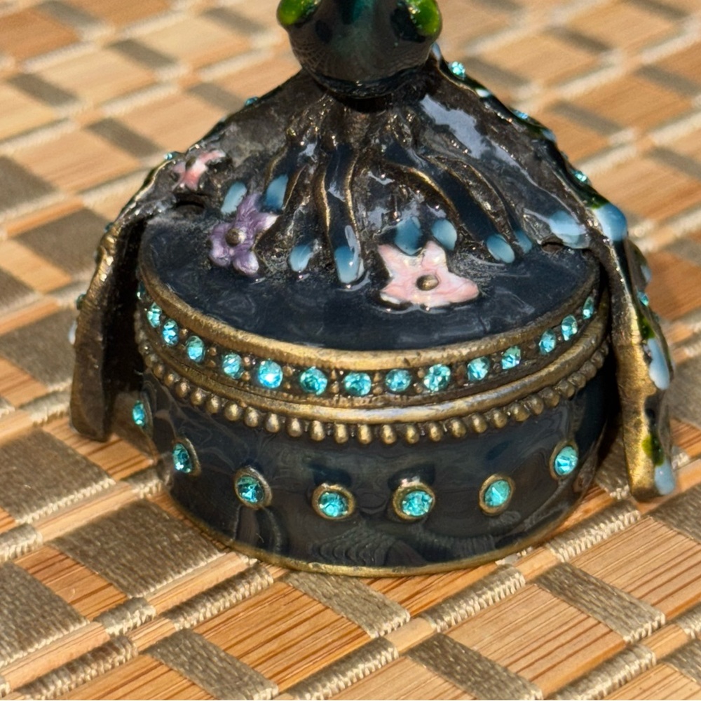 Crystal Bejeweled Blue And Green Peacock Trinket Pill Jewelry Box - Picture 5 of 16